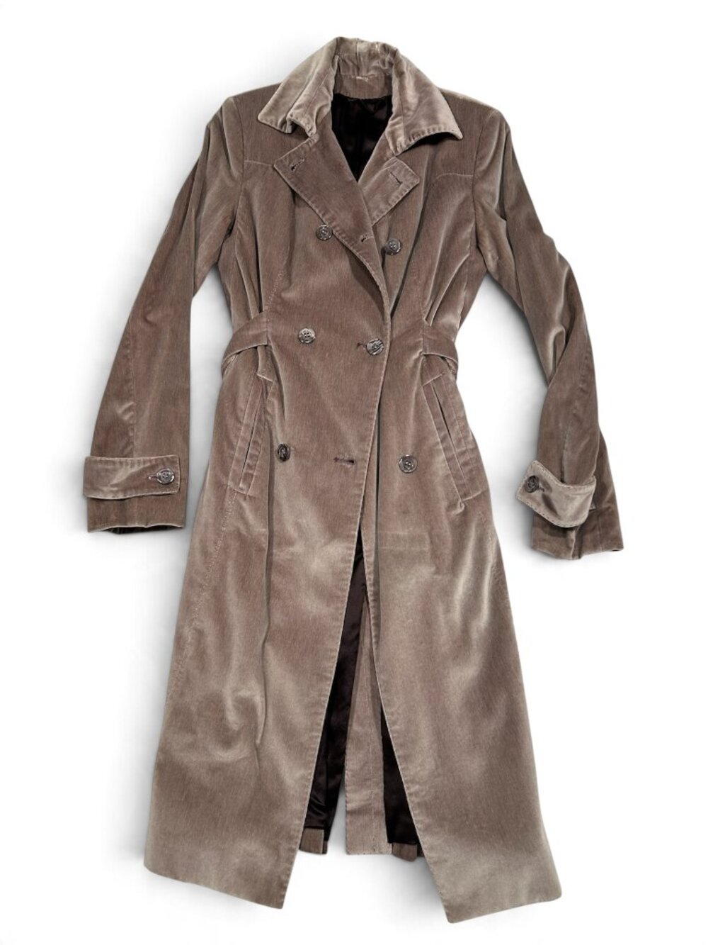 Kiton Barneys New York Velvet Double Breasted Trench Coat Taupe Brown Ital S